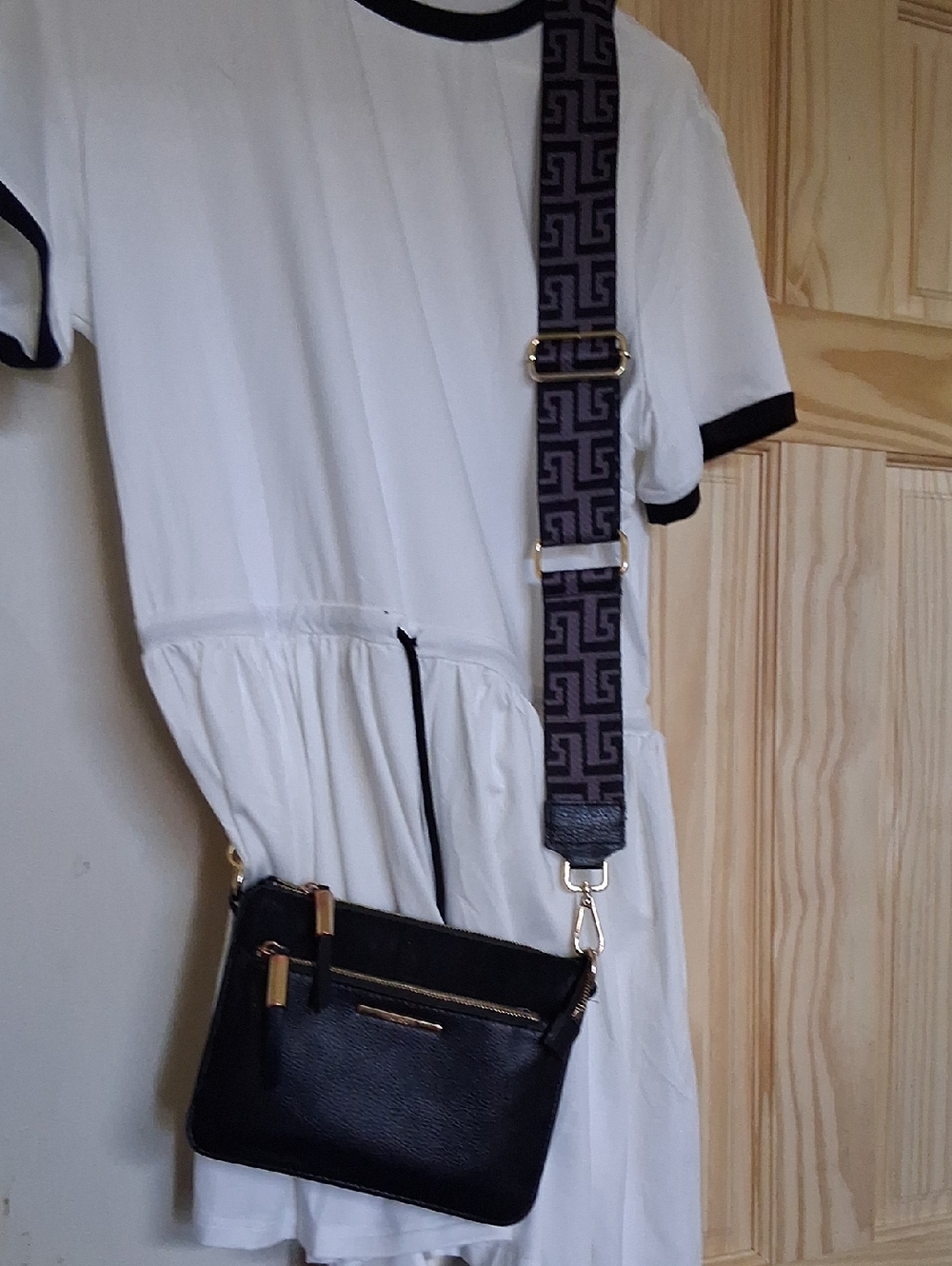 Aldo Black Crossbody Bag with Patterned Adjustable Strap